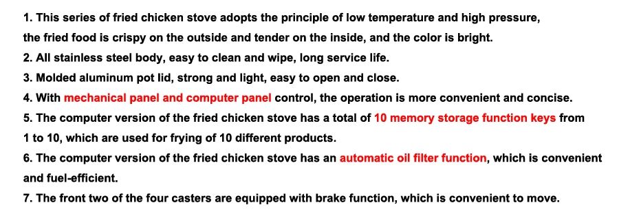 Electric Chicken Pressure Frying Equipment for Kitchen Equipment with Computer Control